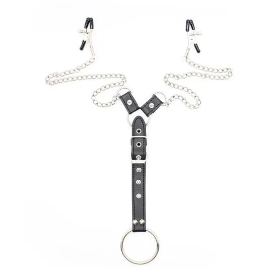Pince &agrave; T&eacute;tons Cuir et Cockring