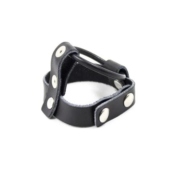 Anneau P&eacute;nien Cuir Rivets Pression Noir