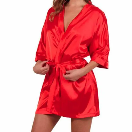 Kimono D&eacute;shabill&eacute; Satin &agrave; Nouer