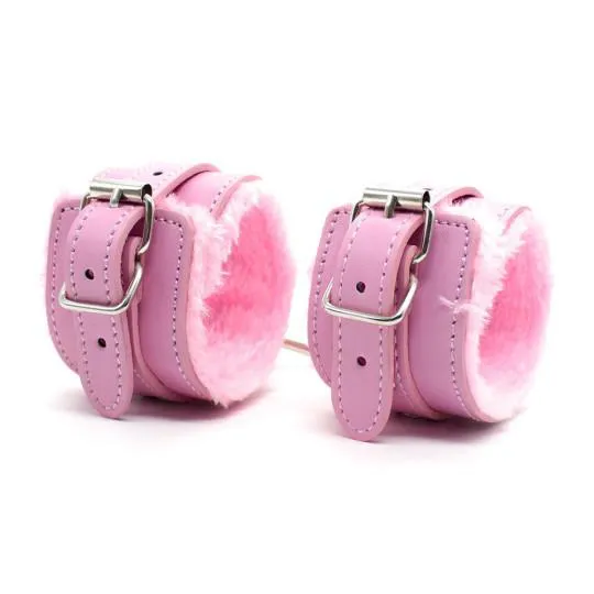 Menottes Poignets Fourrure Cuir Rose