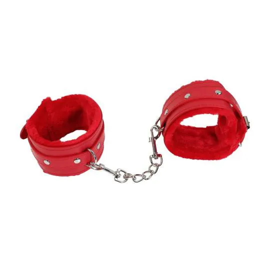 Menottes Chevilles Fourrure Cuir Rouge