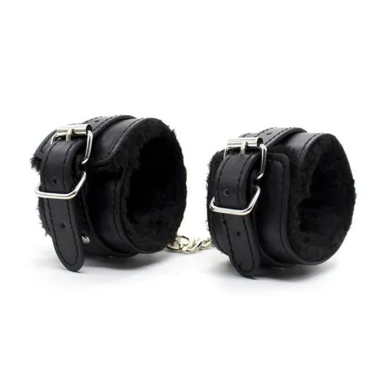 Menottes Chevilles Fourrure Cuir Noir