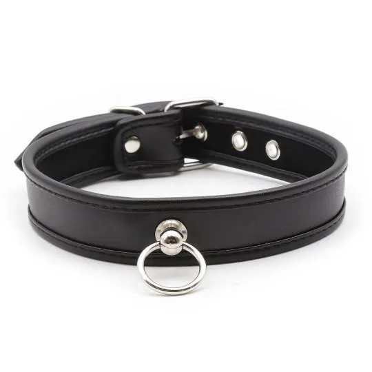 Collier Cuir Anneau R&eacute;glable Noir