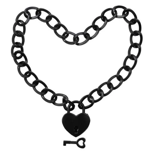 Collier Chaine Maillon Large Cadenas Coeur Noir