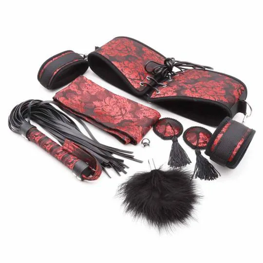 Coffret Bondage Satin Dentelle 6pcs Rouge 
