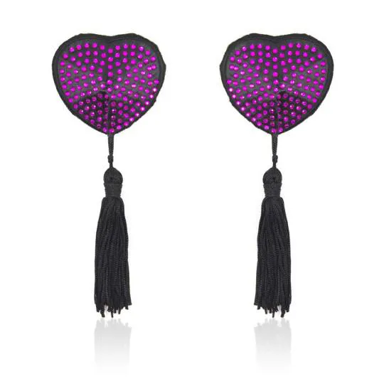 Cache T&eacute;tons Coeur Paillettes Violet 2pcs