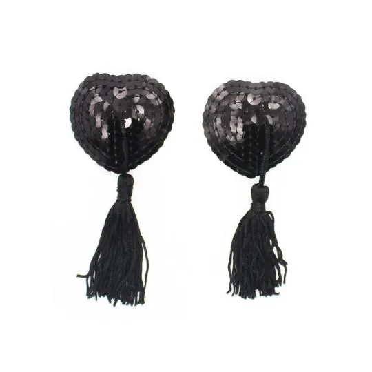 Cache T&eacute;tons Adh&eacute;sif Coeur Pompon Paillettes 2pcs